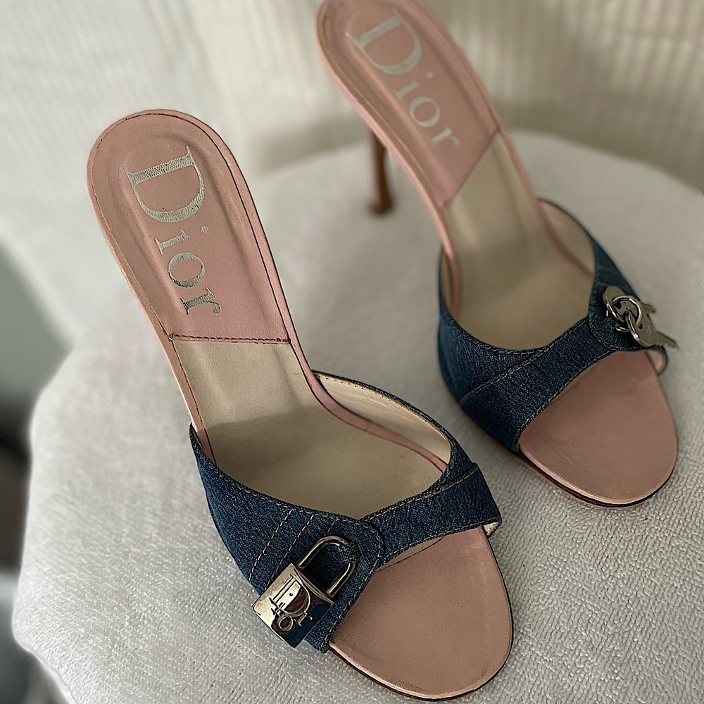 Dior Vintage Denim Blue Heels with Key and Lock